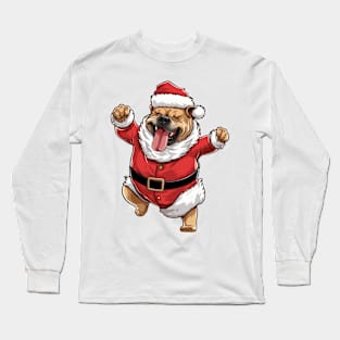 Cartoon Christmas Bulldog Dancing Long Sleeve T-Shirt